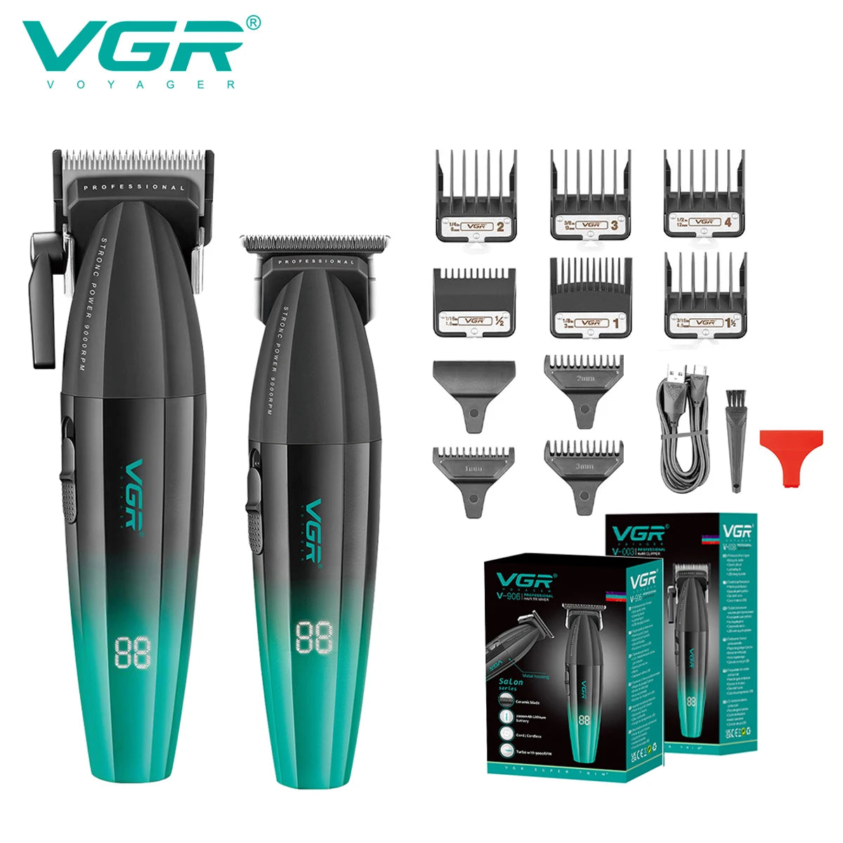 VGR high-end hair trimming set gradient color metal carving 9000 RPM hair salon home professional shaving machine V-906 V-003 Peaceful Pleasures Health and Wellness V-003 906green