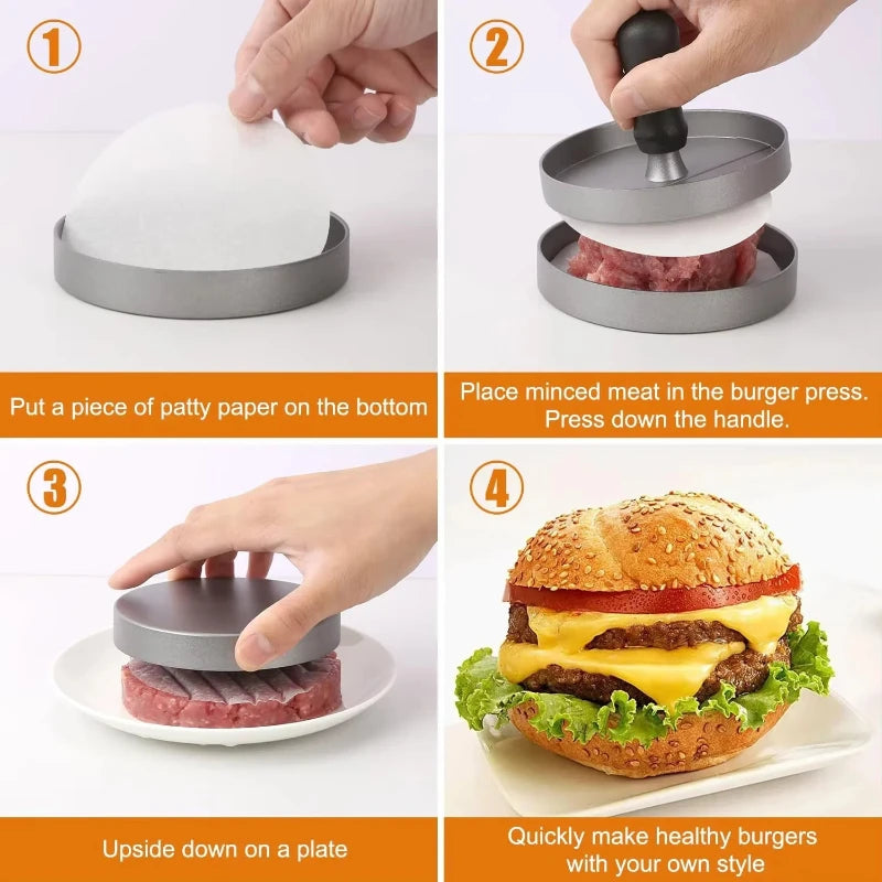 Burger Press Non-Stick Hamburger Patty Maker Aluminum Maker for Kitchen BBQ Grill Hamburger Press Cooking Tool Wax Paper Peaceful Pleasures Health and Wellness