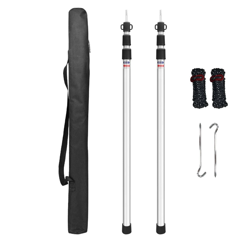 Set of 2 Heavy Duty Tarp Poles Telescoping Tent Support Poles with Storage Bag for Camping Canopy Shelter Awning Shadesail Poles Peaceful Pleasures Health and Wellness Sliver Kits
