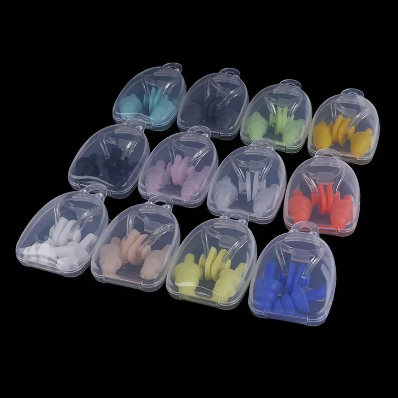 Soft Silicone Swimming Earplugs Nose Clip & Case Set