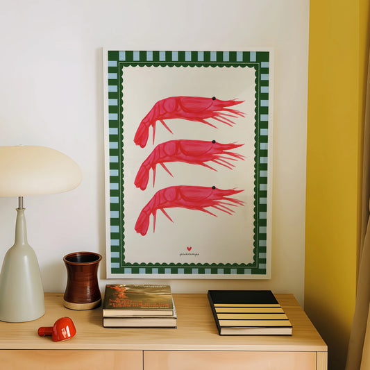 Modern Funny Red Shrimp Wall Art Print Canvas Painting Poster Picture For Living Room,Bedroom Home Decor Peaceful Pleasures Health and Wellness G4799 30x40cm Wood Framed