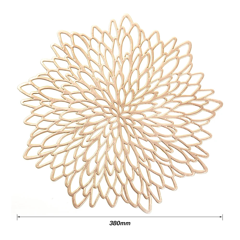 4/6 Pack 38CM/10CM Gold Floral Leaf Hollow Out Placemats Vinyl Kitchen Dinning Table Place Mats Wedding Party Washable Decor Peaceful Pleasures Health and Wellness