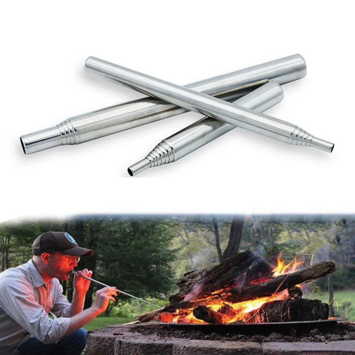 New Blowpipe Stainless Steel Fire Stick Outdoor Camping Fire Starter Tools Retractable Portable Camping Cooking Blow Fire Tube Peaceful Pleasures Health and Wellness