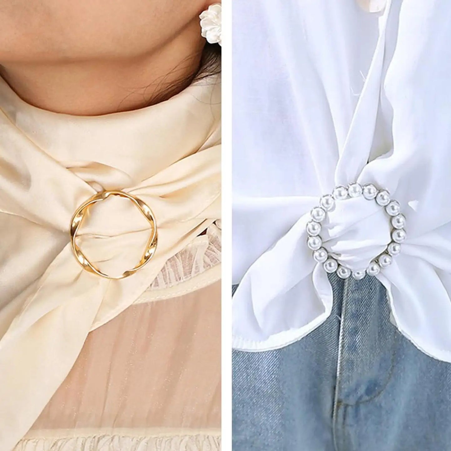 Women's Scarf Ring Clips – Pearl & Crystal Brooch Set of 4
