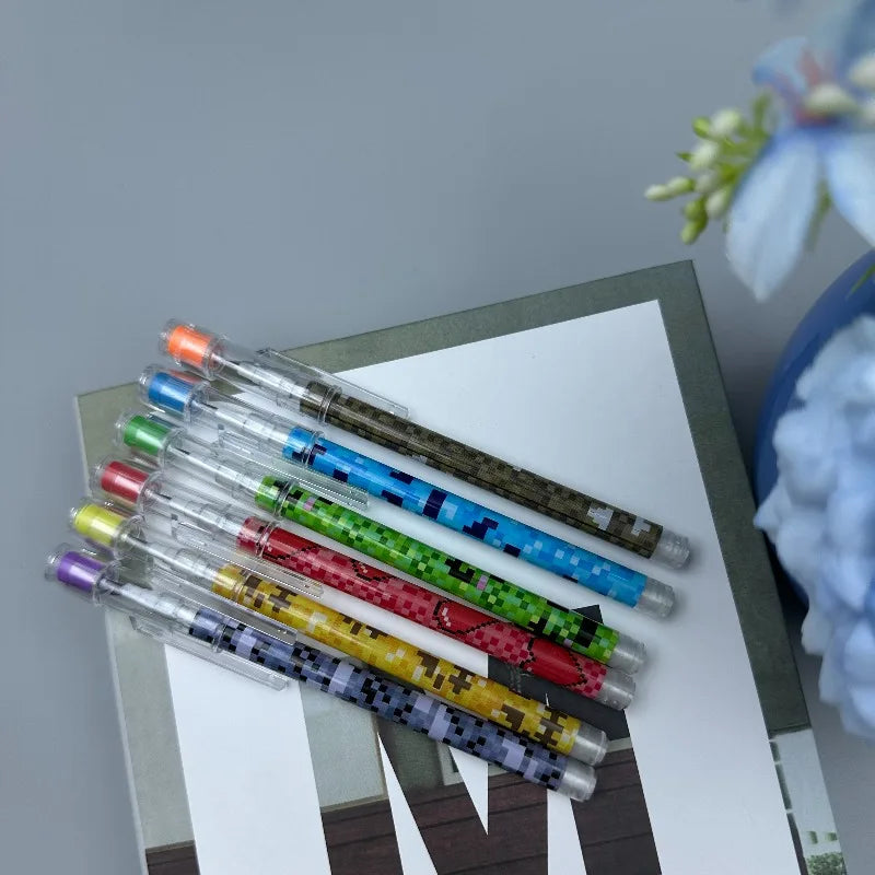 16-Piece Set of Pencils with Random Colors and Pixel Pattern Designs, Cartoon Pencils, Student Prize Pencils, Pencils with Erasers, Stationery Store Supplies, Great Learning and Gift Items Peaceful Pleasures Health and Wellness