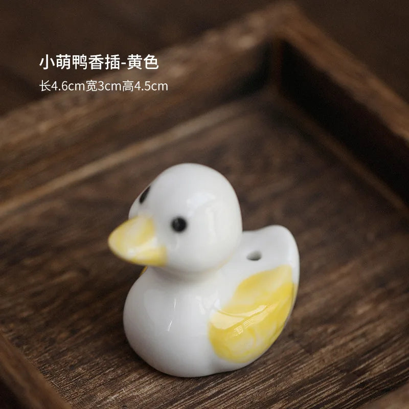 1PCS Cute Incense Burne Mini Lovely Duck Ceramic Decorative Incense Burner Stick Holder Home Decor Gifts-Without Incense Peaceful Pleasures Health and Wellness Yellow