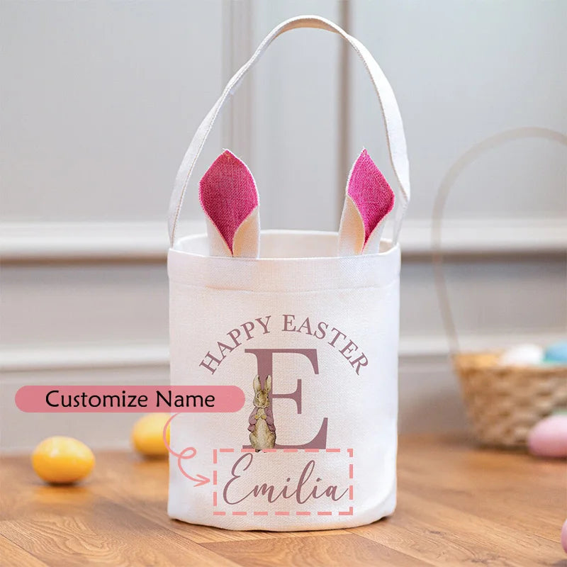 Personalized Easter Bunny Basket | Kids Egg Hunt Bucket Easter Gift Basket Peaceful Pleasures Health and Wellness custom name Pink message us the name