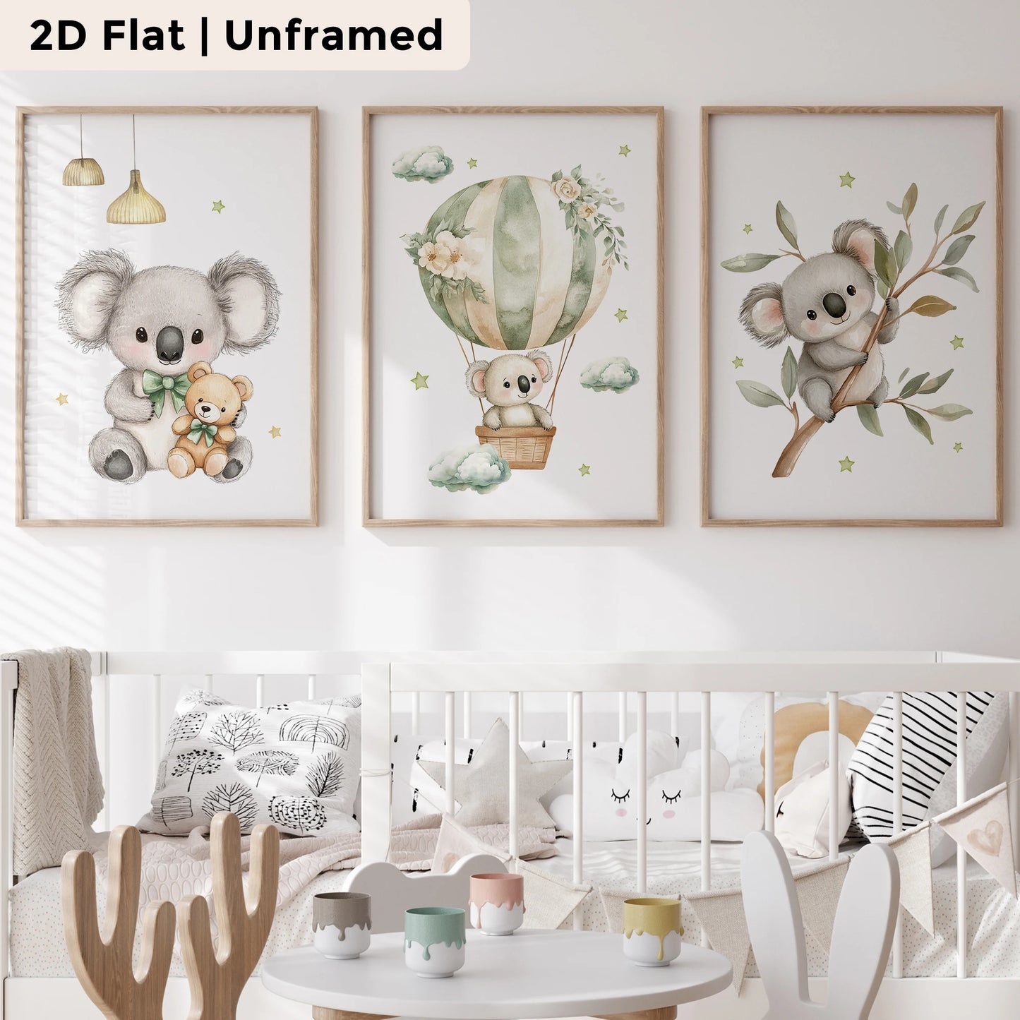 3-Piece Cartoon Koala Canvas Wall Art | Kids Room Decor