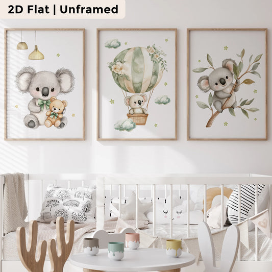 3-Piece Cartoon Koala Canvas Wall Art | Kids Room Decor Canvas Wall Art Set Peaceful Pleasures Health and Wellness CH098-3pcs 40x60cm Unframed