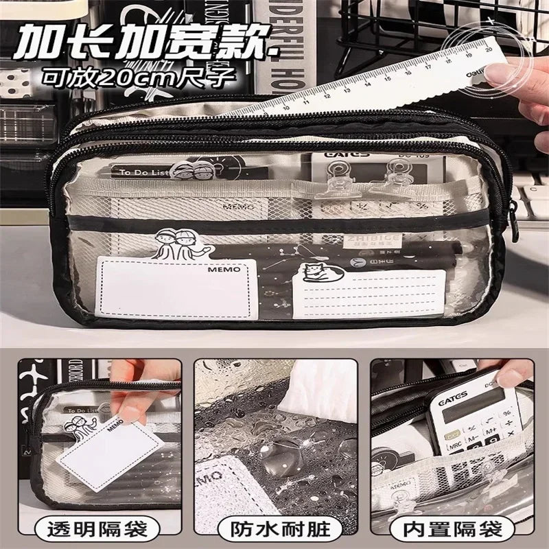 New kawaii transparent pencil bag School supplies storage Multifunctional DIY cute stationery kid pen case Girls makeup bag Peaceful Pleasures Health and Wellness