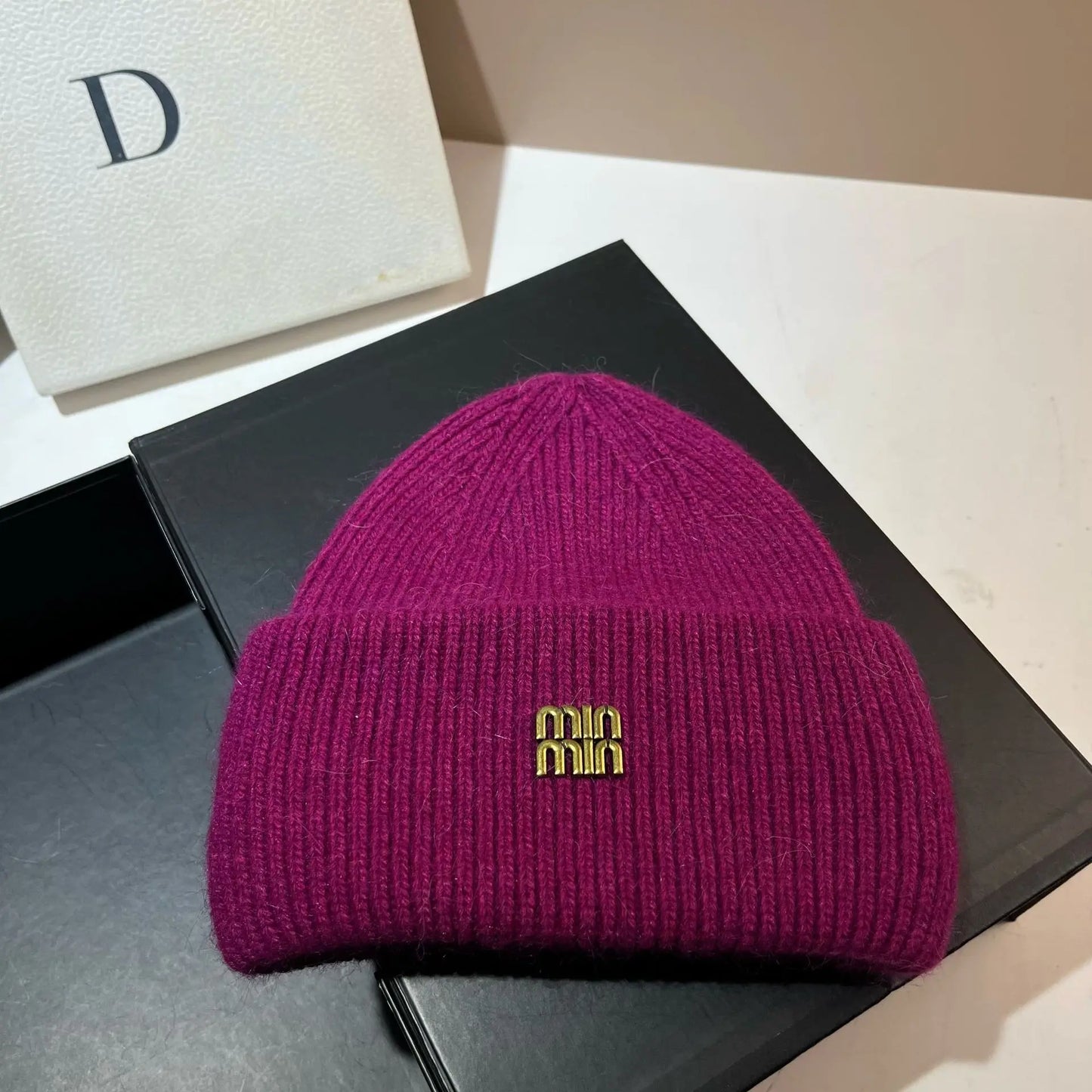 Women's Rabbit Fur Knit Beanie | Warm Winter Ear Protection Hat