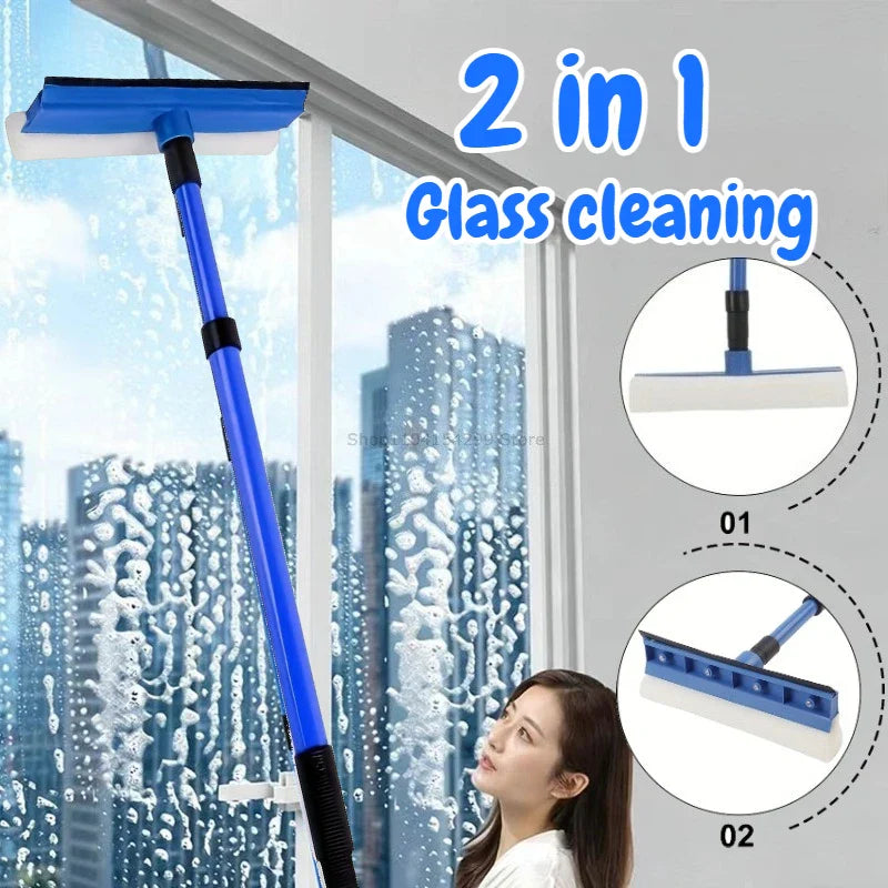 2-in-1 Telescopic Window Squeegee & Sponge Cleaning Brush