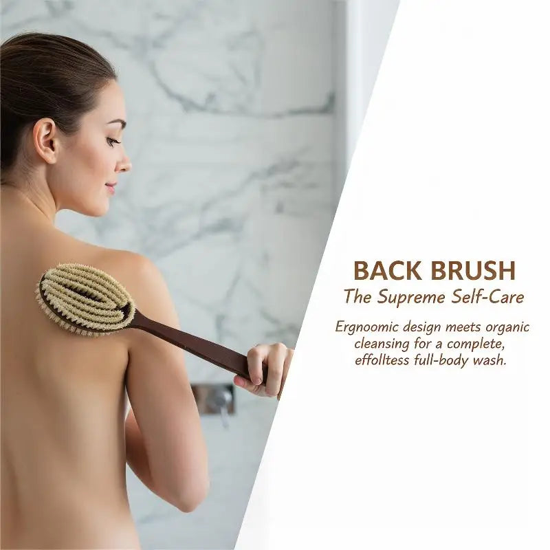 Natural Boar Bristle & Coconut Fiber Long Handle Bath Brush Body Exfoliating Brush Peaceful Pleasures Health and Wellness