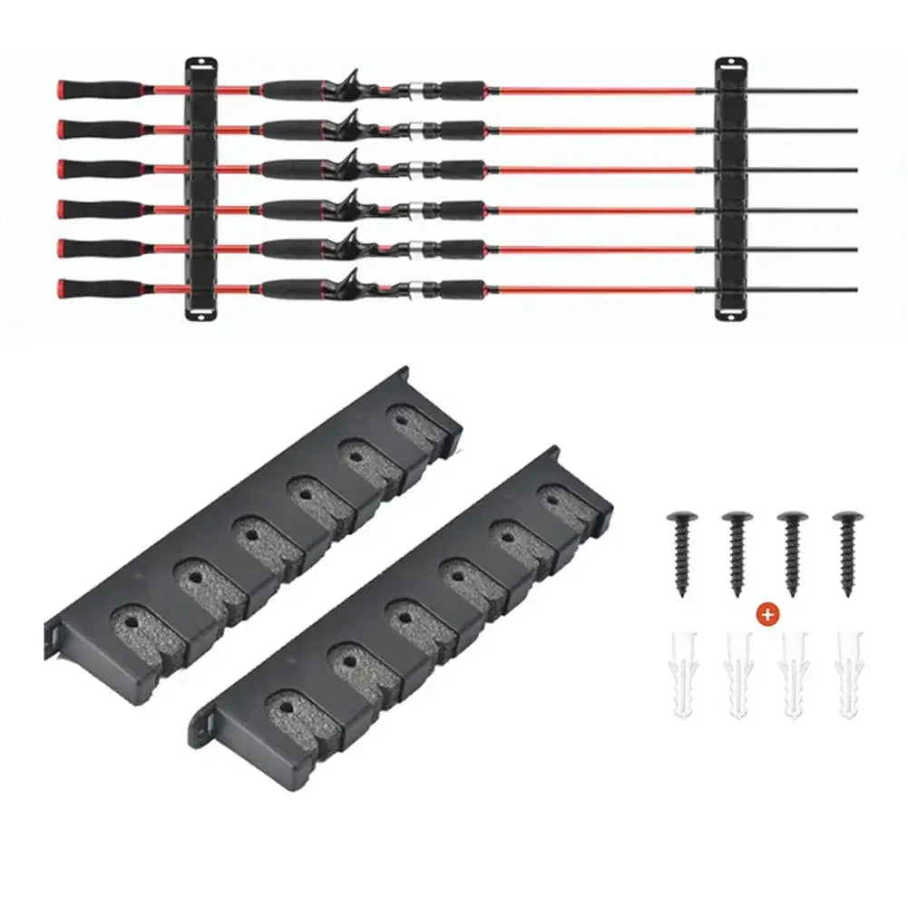 Easy-Install Fishing Rod Holder Wall Mounted Fixing Bracket for Boat Fishing Rod Holder Display Stand Fixed Frame Peaceful Pleasures Health and Wellness horizontal BLACK