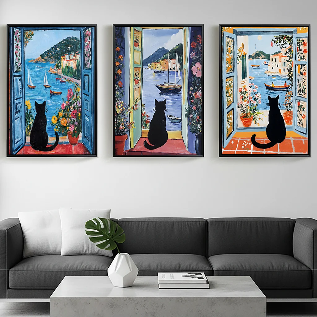 Animal Ocean Landscape Wall Art, Nordic Coastal Canvas Painting, Matisse Flower Poster Print for Bedroom Living Room Wall Decor Peaceful Pleasures Health and Wellness
