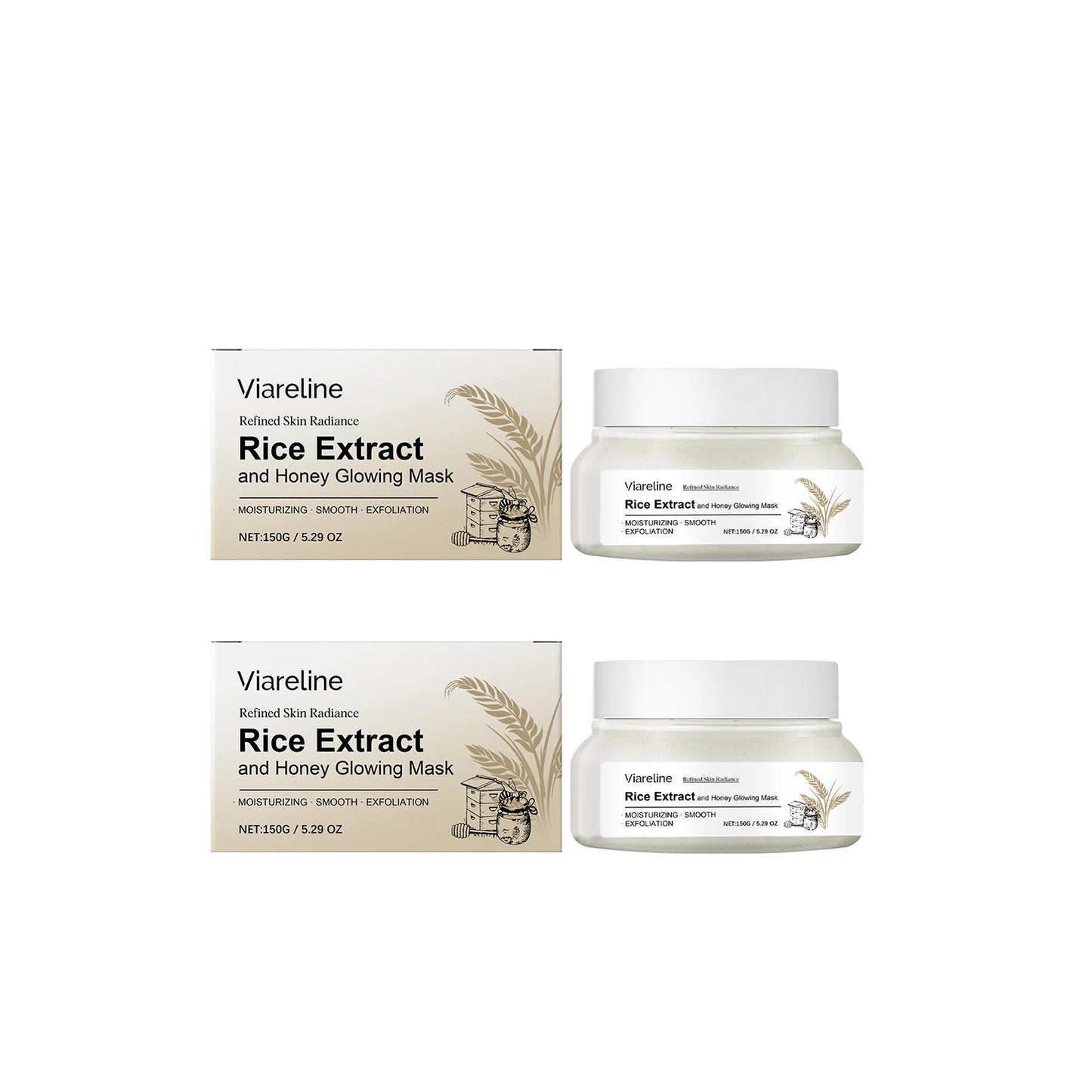 150g Rice Extract Honey Face Mask Hydrating Brightening Firming Shrink Pores Repair Soft Improve Elasticity Glowing Facial Mask Peaceful Pleasures Health and Wellness 300g boxed