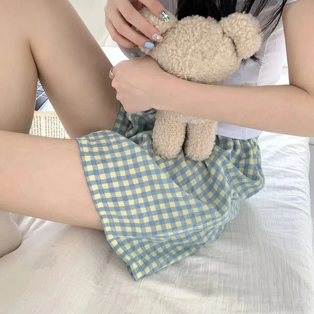 Women's Plaid Cotton Pajama Shorts – High Waist Wide Leg Pajama Shorts Peaceful Pleasures Health and Wellness