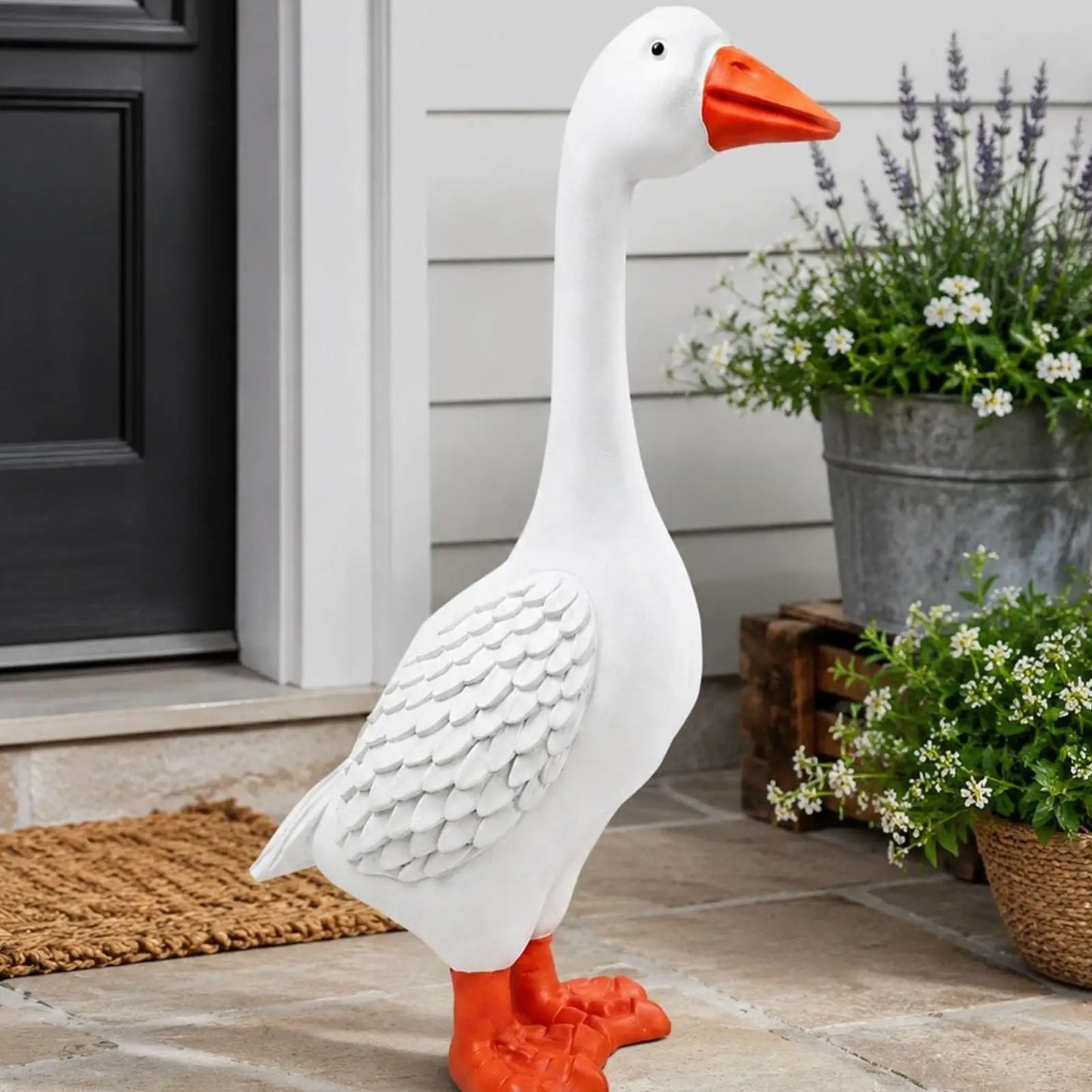 Outdoor Resin Goose Statue | Farmhouse Lawn Garden Ornament