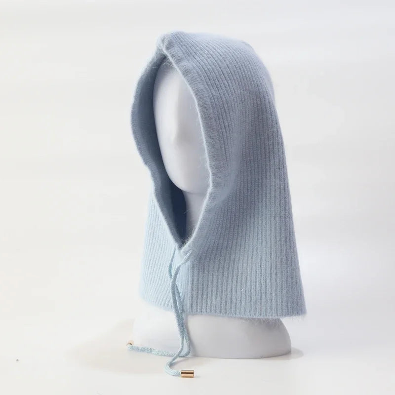 Women's Rabbit Fur Knitted Beanie Hood Hat | Winter Balaclava