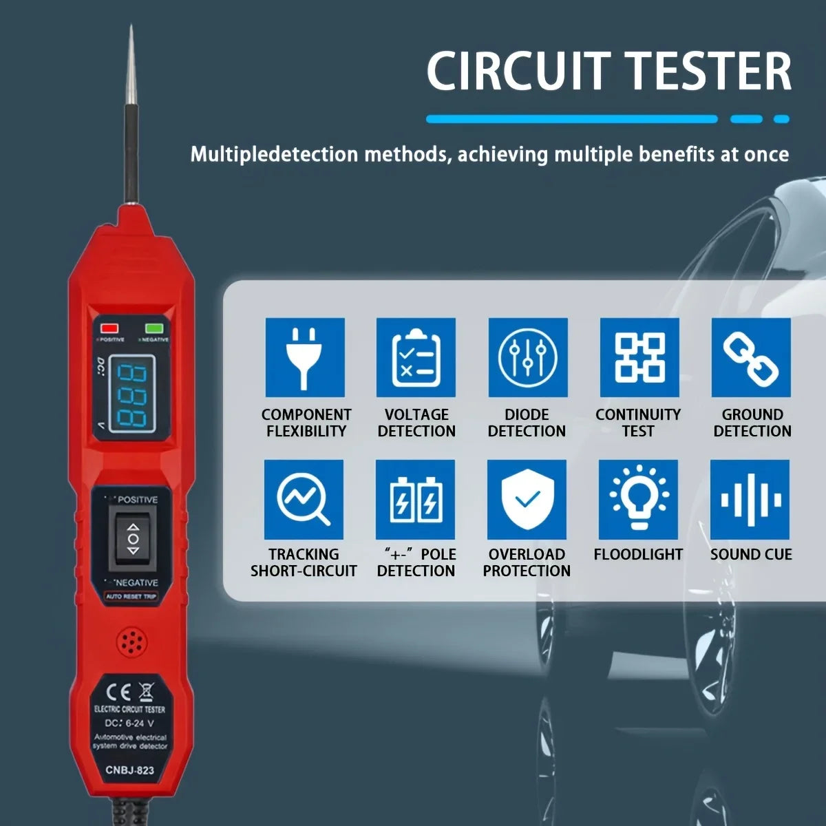 Smart Car Circuit Tester 823, with Led Voltage Display - USB Powered, Compatible with 3.5-36V Dc Vehicles Peaceful Pleasures Health and Wellness