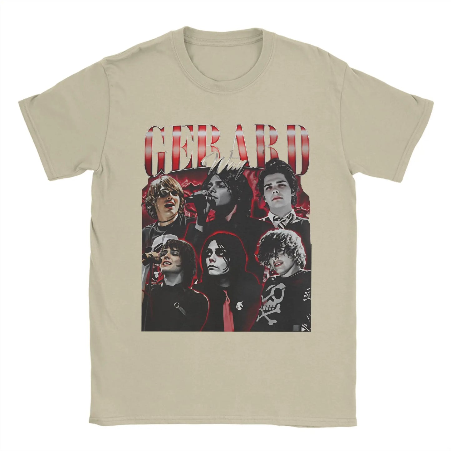 Men's Gerard Way T Shirt 100% Cotton Tops Novelty Short Sleeve Round Neck Tees Adult T-Shirts Peaceful Pleasures Health and Wellness Khaki 5XL