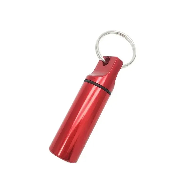 New Portable Waterproof Aluminium Metal Key Ring Pill Box Case Container Organizer Capsule Airtight Tablet for On The Go Storage Peaceful Pleasures Health and Wellness Bright Red China Mainland