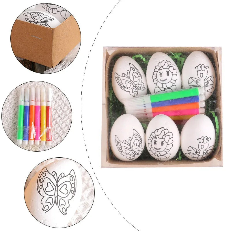 6-Piece Easter DIY Painting Egg Craft Kit | Foam Eggs & Rabbits