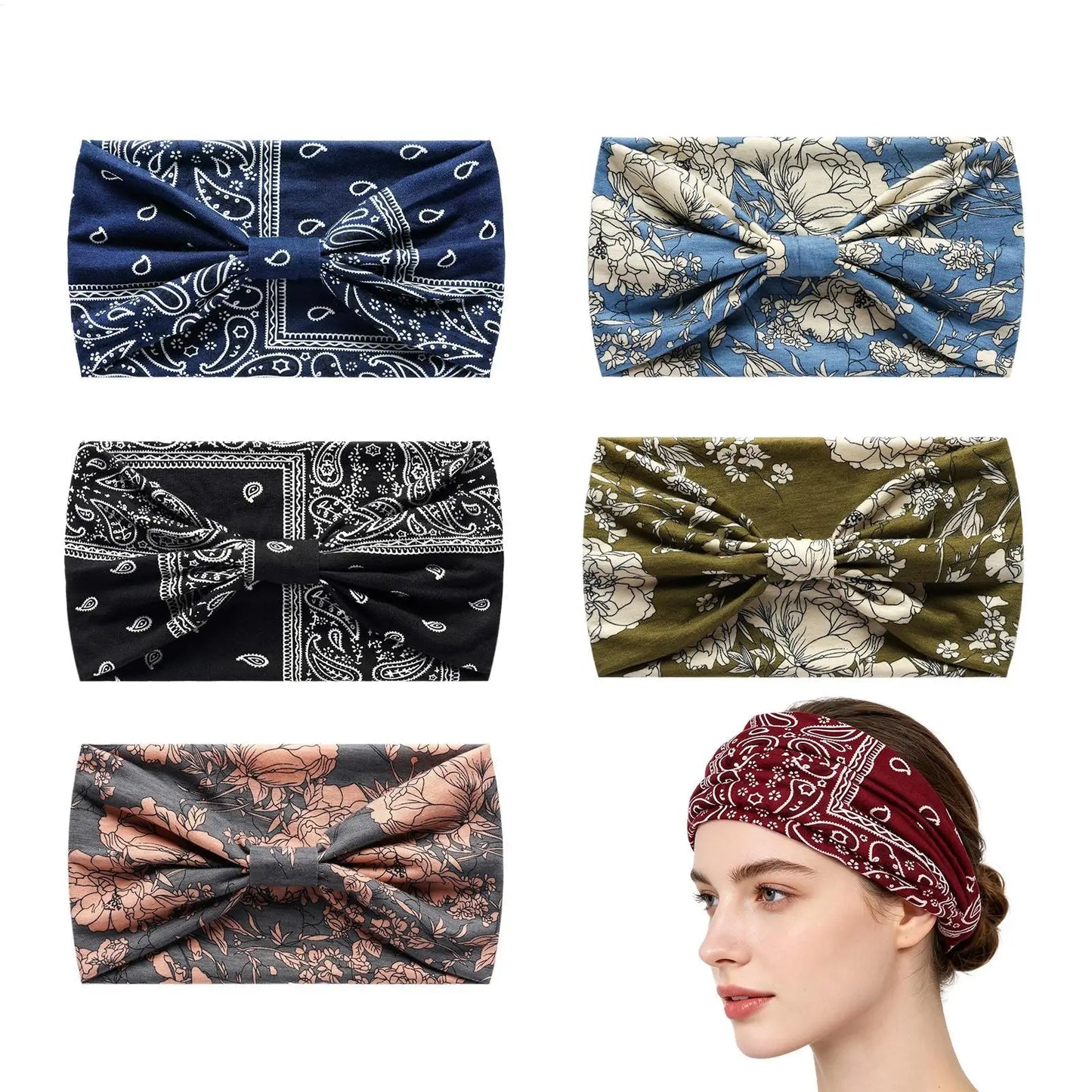 6-Pack Boho Twisted Wide Headbands for Women – Yoga & Workout