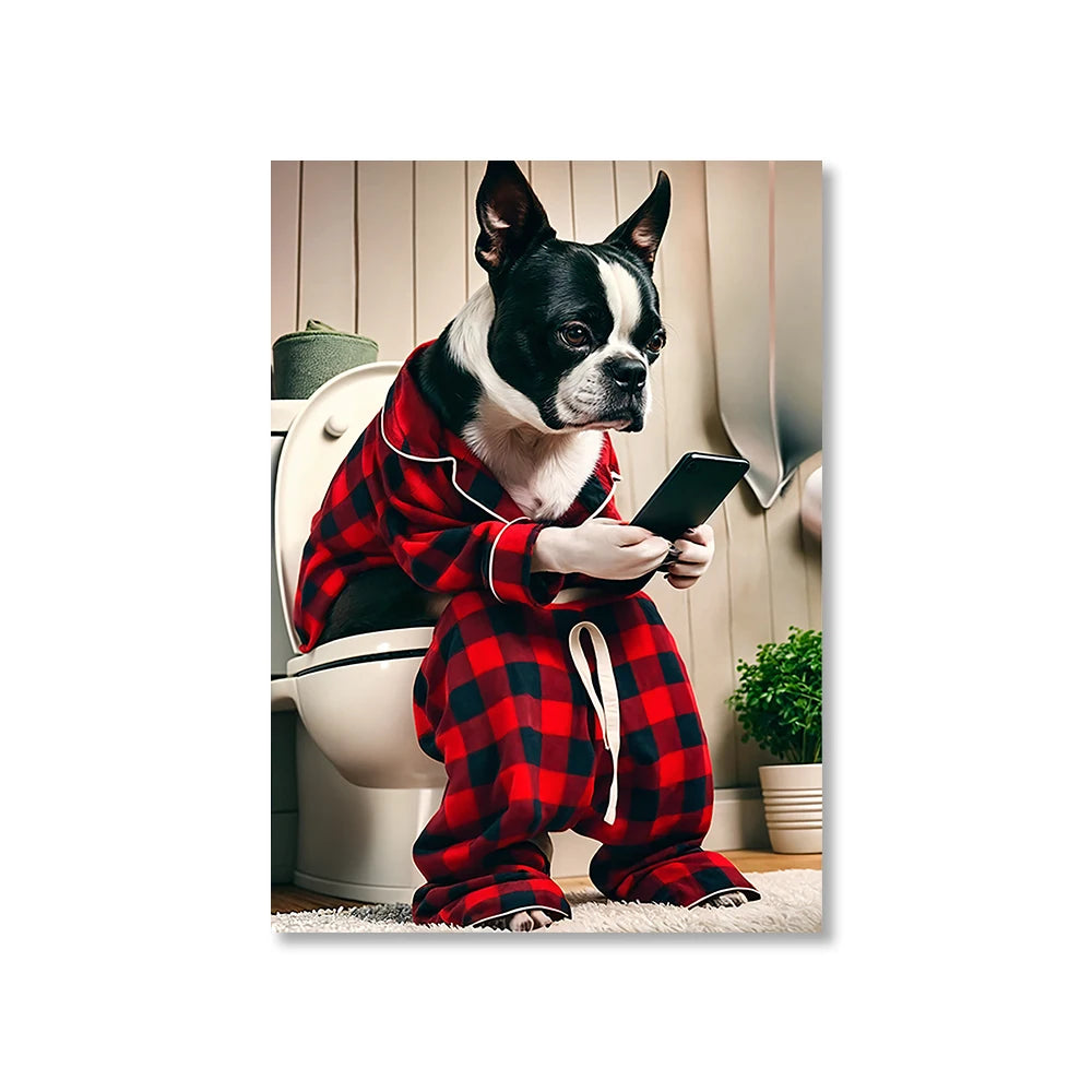 Funny Animal Toilet Canvas Wall Art | Bathroom Décor Poster