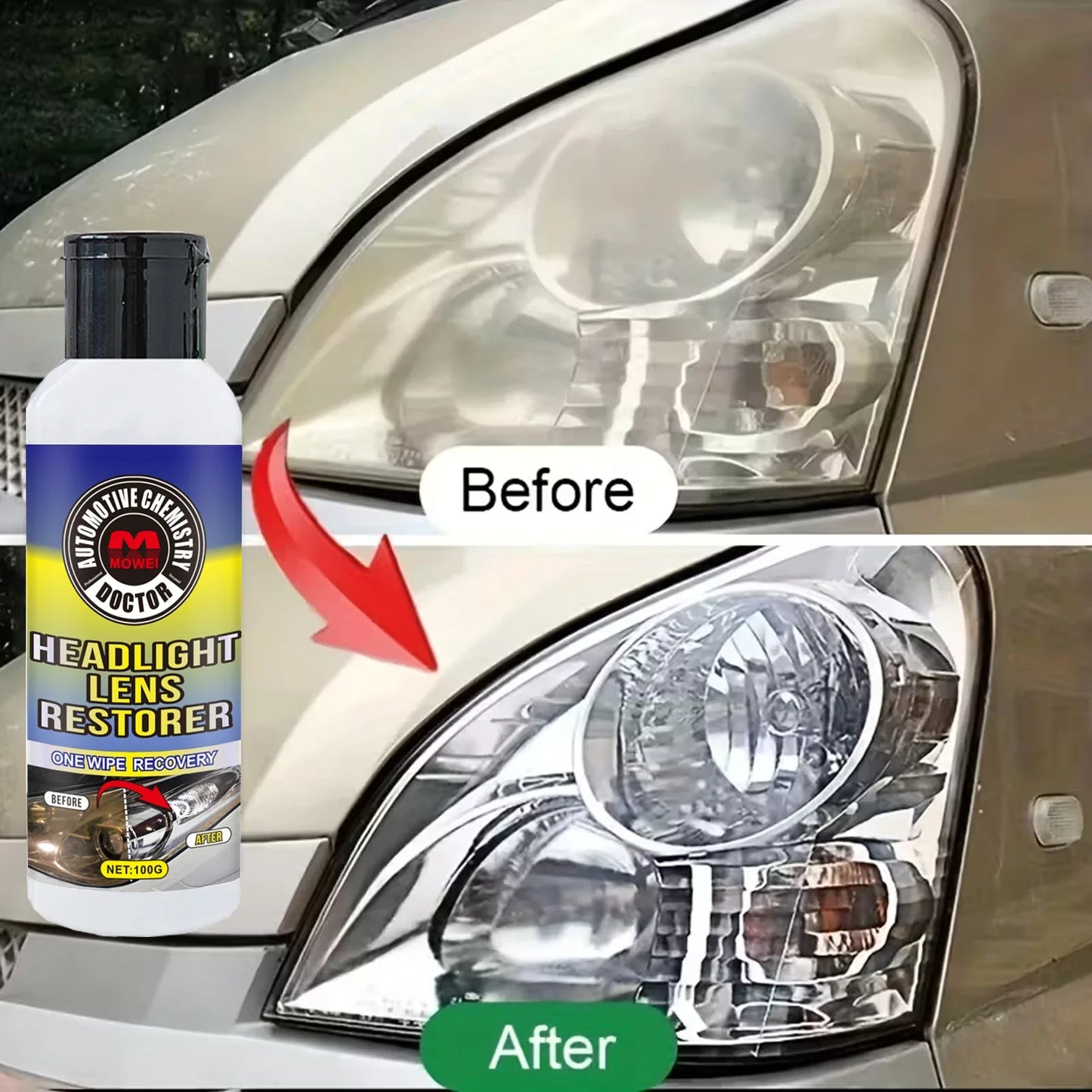 Car Headlight Restoration Kit – Polish, Yellow & Scratch Remover