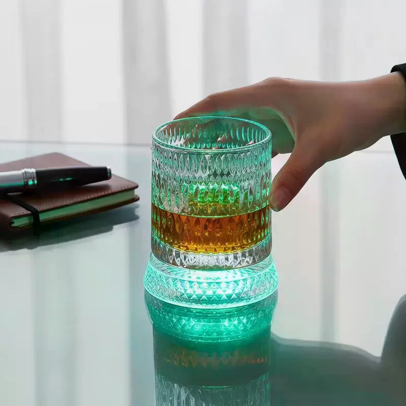 360° Spinning Glass Cup with LED Base | Bar & Home Gift