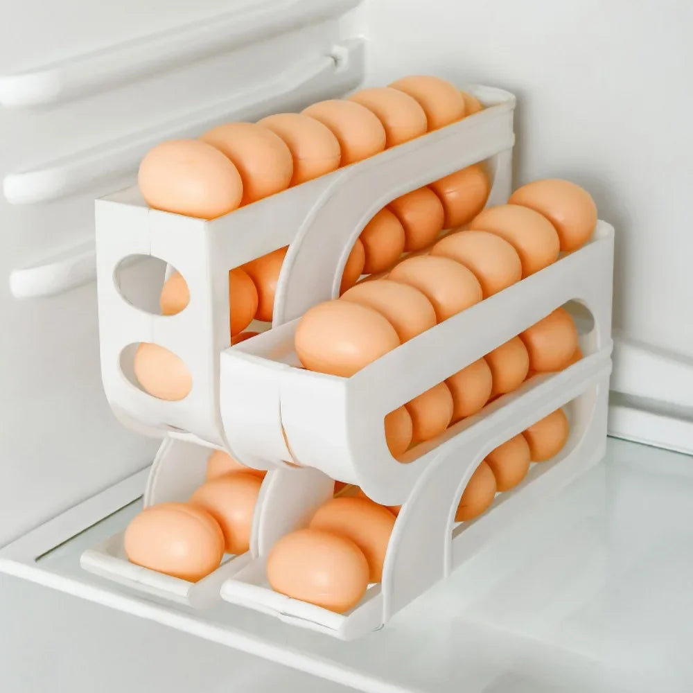 Large Capacity Automatic Egg Roller Household Four Tier Refrigerator Egg Storage Box Space Saving Kitchen Dedicated Peaceful Pleasures Health and Wellness