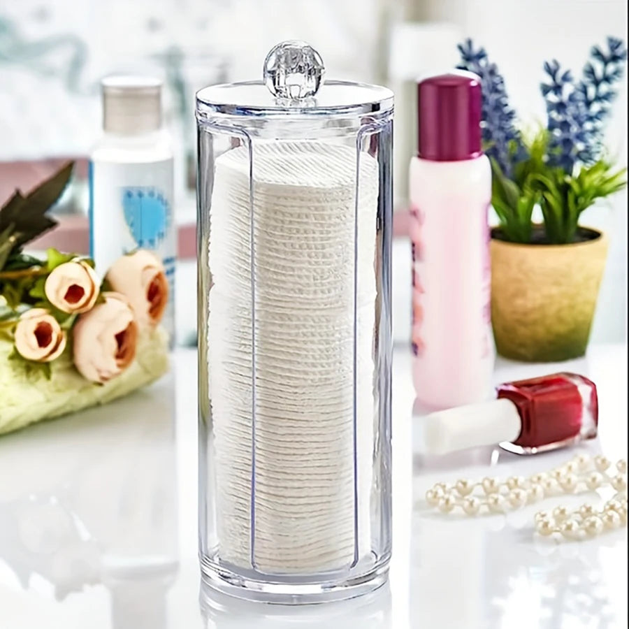 Cotton Pad Holder Canister – 2-Pack Bathroom Makeup Organizer for Cotton Balls, Swabs, Floss & Hair Ties