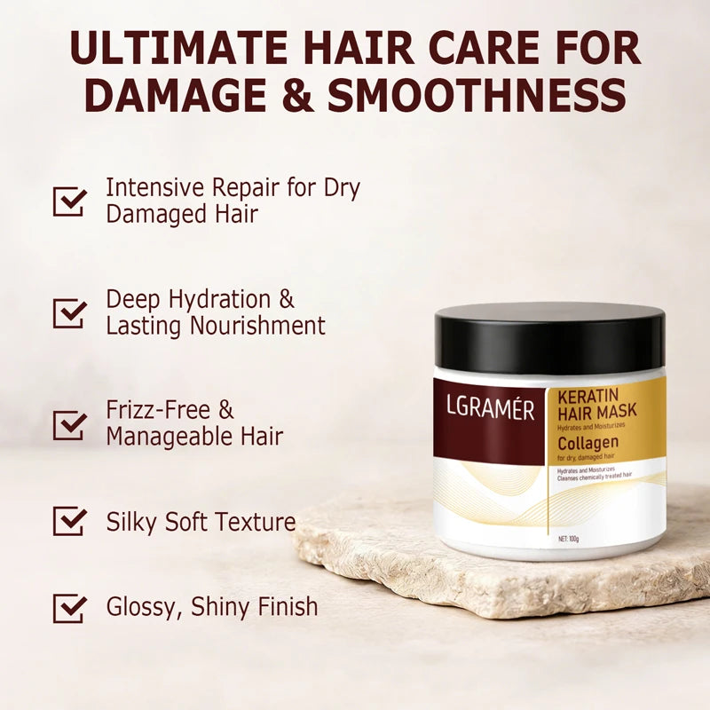 Collagen Keratin Hair Mask Soft Smooth Frizz Damaged Repair Revitalize Hair Care Dual Oil Control Moisturizer Conditioner Peaceful Pleasures Health and Wellness