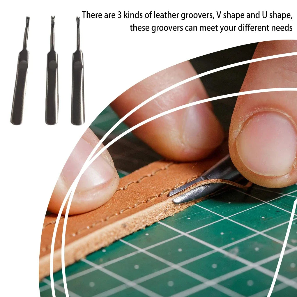 3-Piece Leather Groover Set – U &amp; V Shape DIY Leathercraft Tools