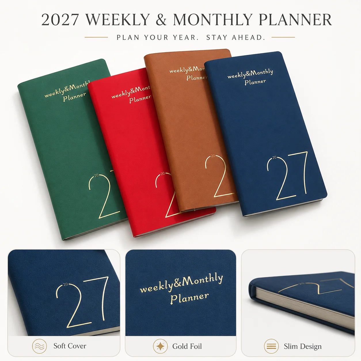 2027 Weekly Monthly Planner 4-Color Notebook A5 Lined Journal Office