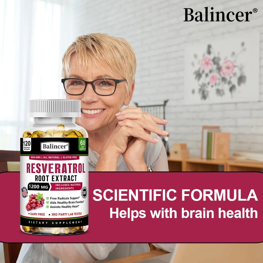 Resveratrol Root Extract Capsules - Antioxidant Anti-Aging, Brain & Heart Health, Skin Brightening & Immune Support, 120 Caps Peaceful Pleasures Health and Wellness