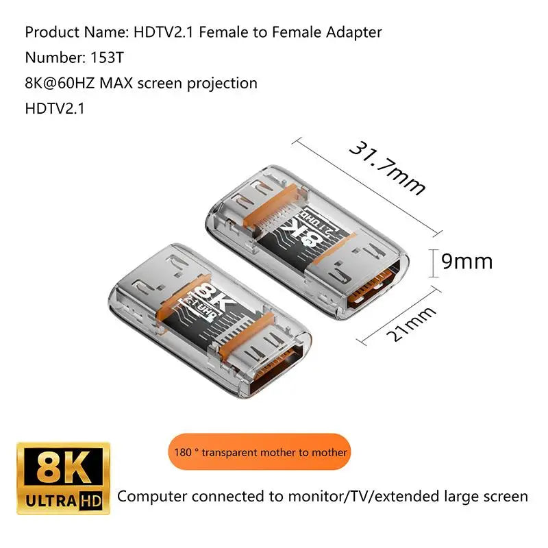 HDMI 2.1 Male to Female Adapter 8K@60Hz – 90/270/360° Angle