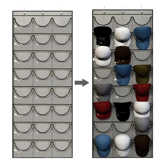 24-Pocket Clear Door Hanging Hat Organizer Storage Rack for Baseball Caps Bedroom Hat Storage Holder Protect Rack Peaceful Pleasures Health and Wellness