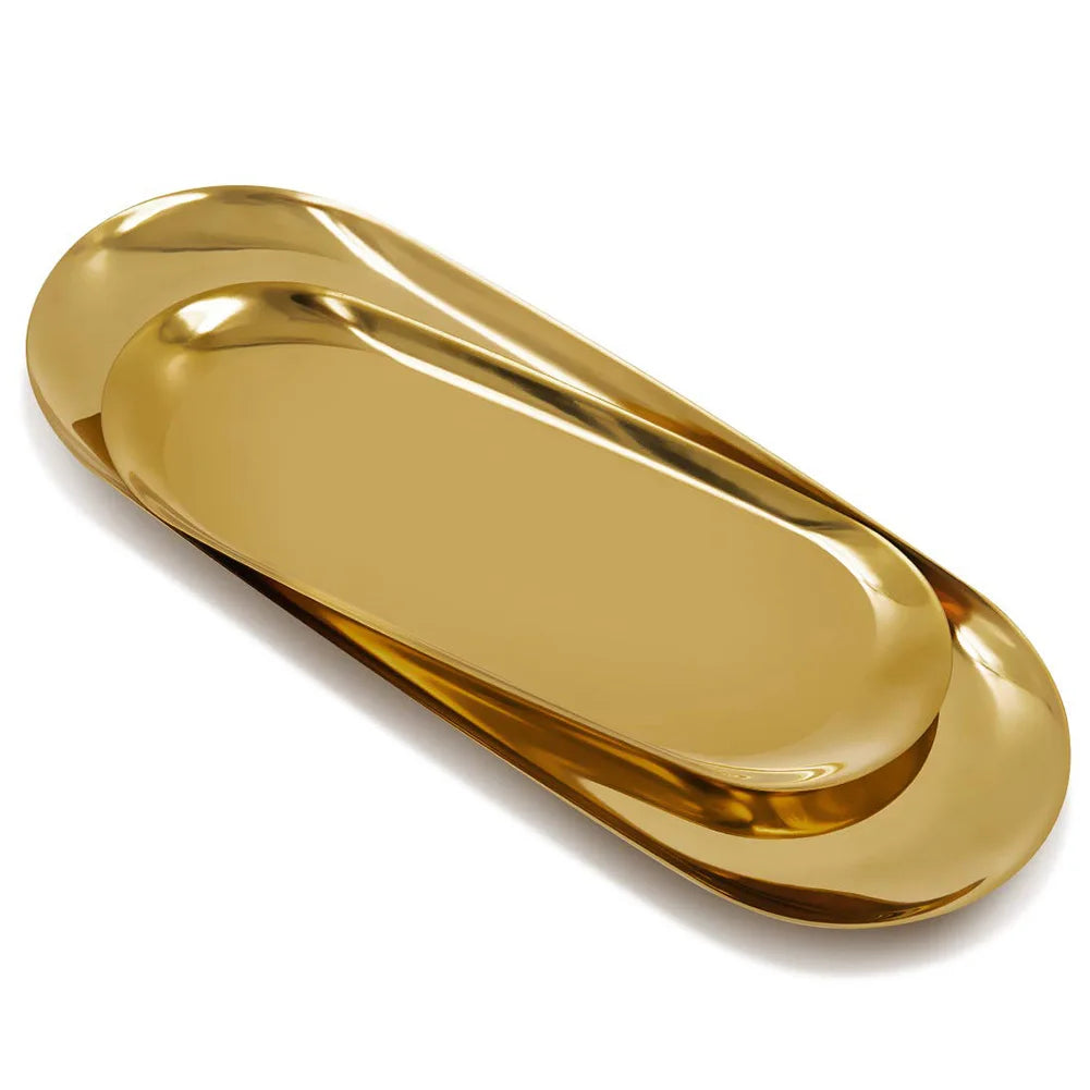 Oval Stainless Steel Tray Gold Tea Fruit Desserts Jewelry Earring