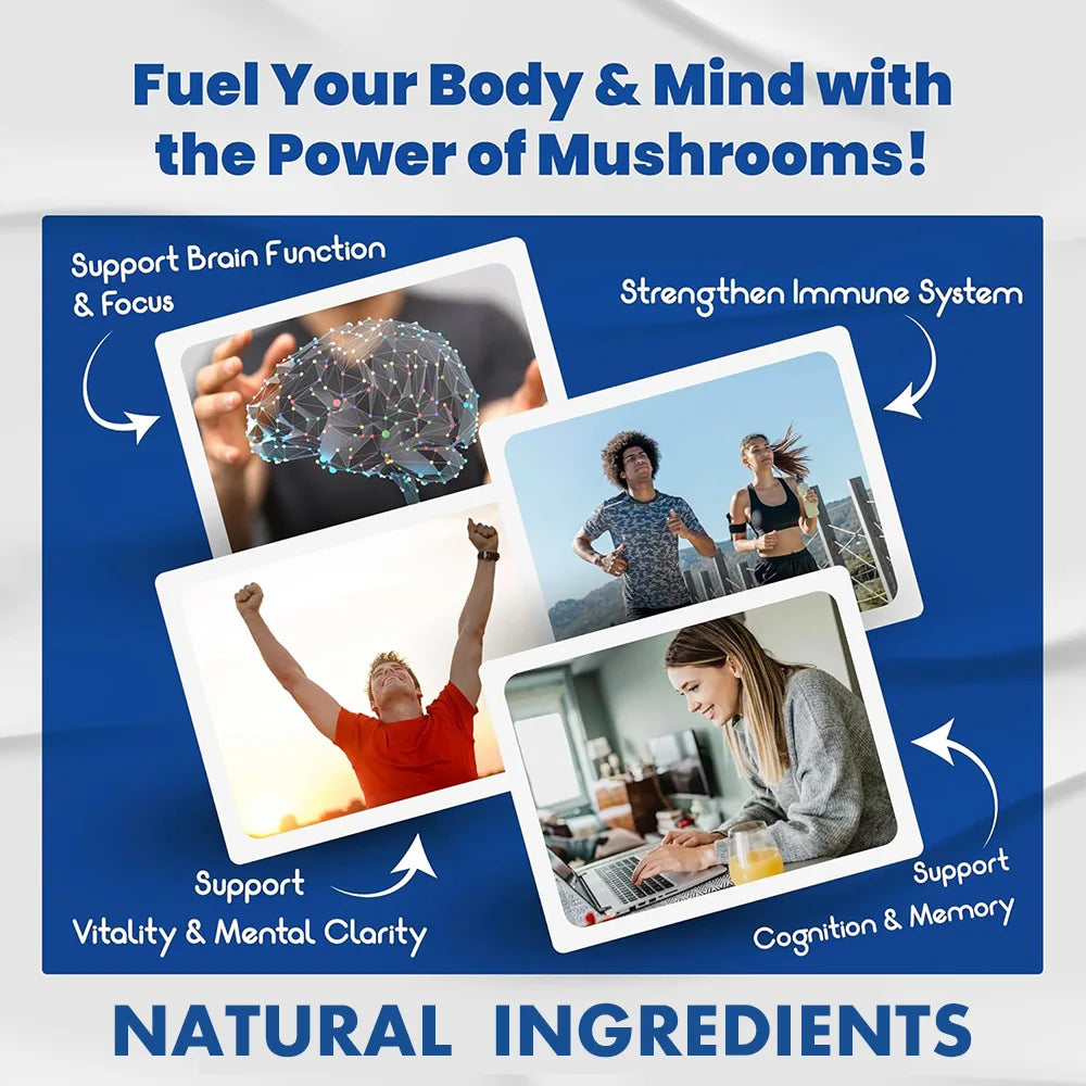 Organic Mushroom Complex Capsules - Cordyceps, Lion's Mane, Reishi, Support Brain Focus, Memory, Mood, Energy & Immune Wellness Peaceful Pleasures Health and Wellness