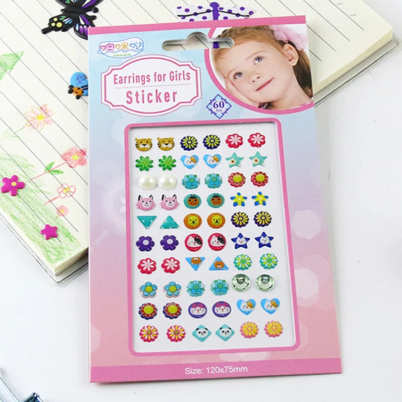 3D Self Adhesive Sticker Earrings Girls Cartoon Geometry Animal