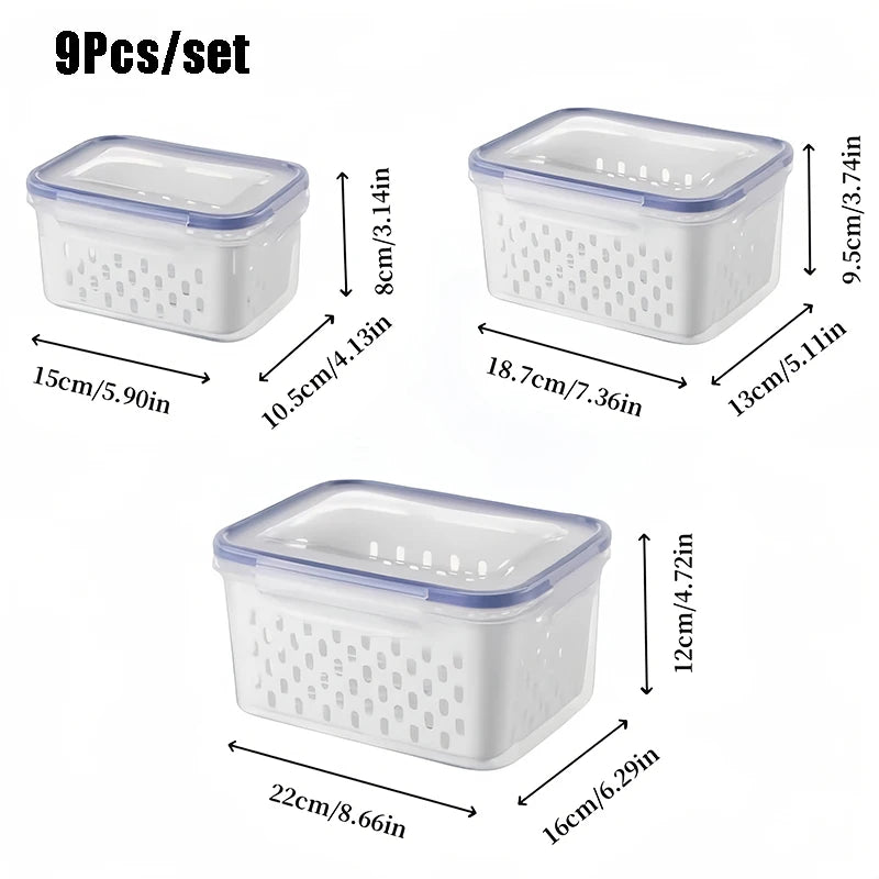 9-Piece Fruit Storage Containers for Fridge with Strainer