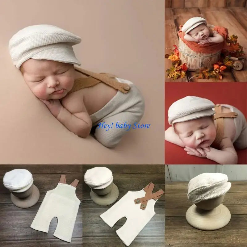 Newborn Duck-Billed Beanie & Suspender Pants Photo Set | 0–6M