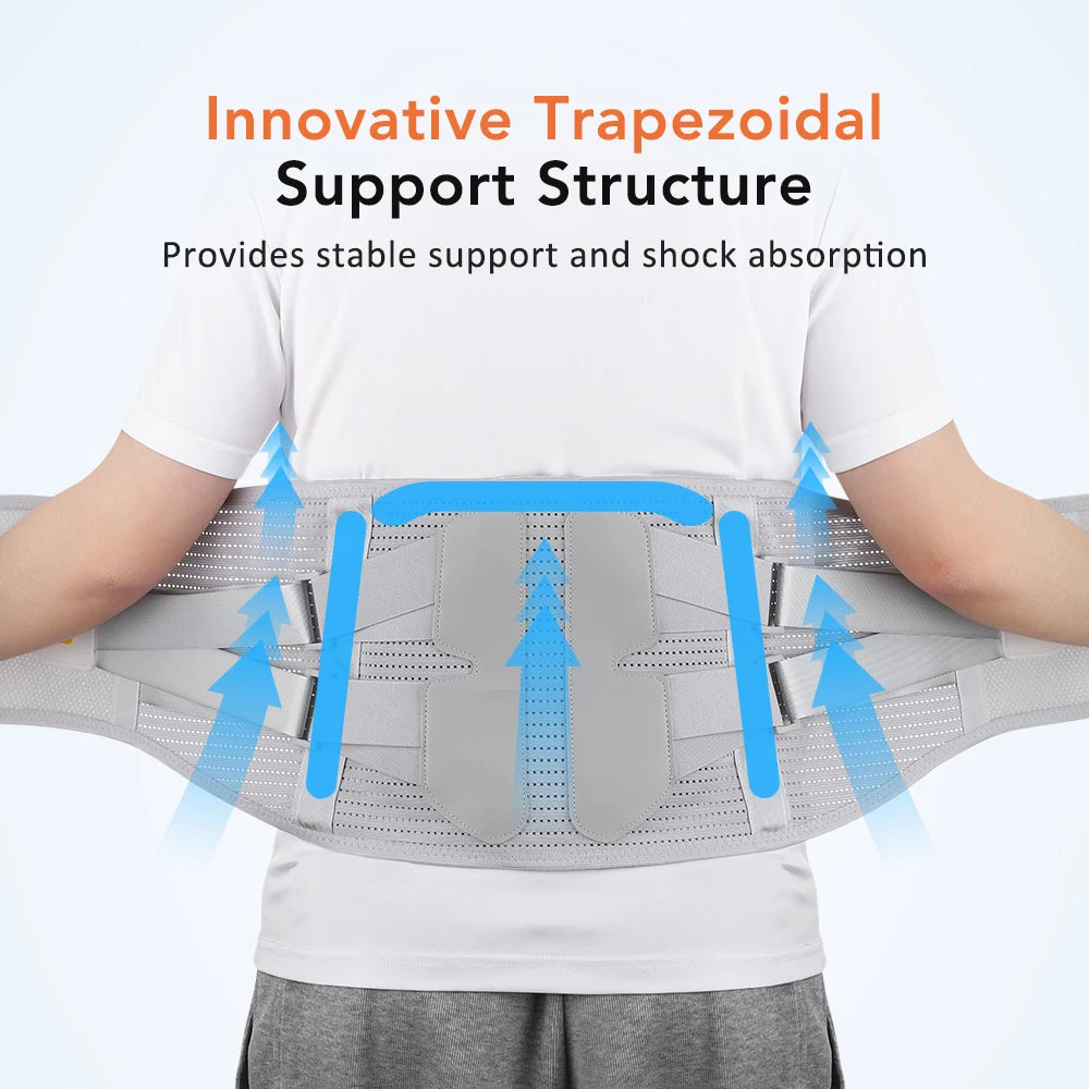 Lumbar Support Belt with 4 Steel Plates Rapezoidal Back Support Brace Men Women Spine Decompression Herniated Disc Strap Work Peaceful Pleasures Health and Wellness