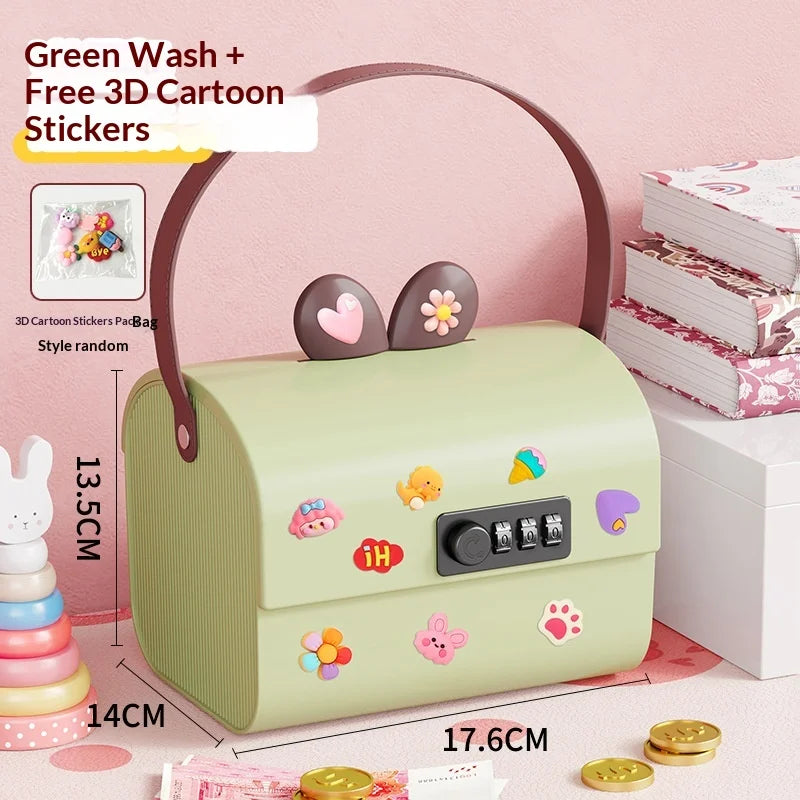 Large Capacity Combination Lock Money Bank Storage Box Cartoon Password Cash Coin Saver Organizer for Bedroom Desk Decor Gift Peaceful Pleasures Health and Wellness Green