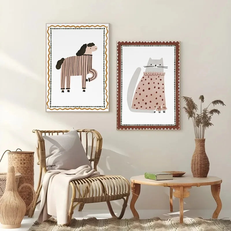 Boho Nursery Canvas Wall Art | Cute Animals Kids Room Decor