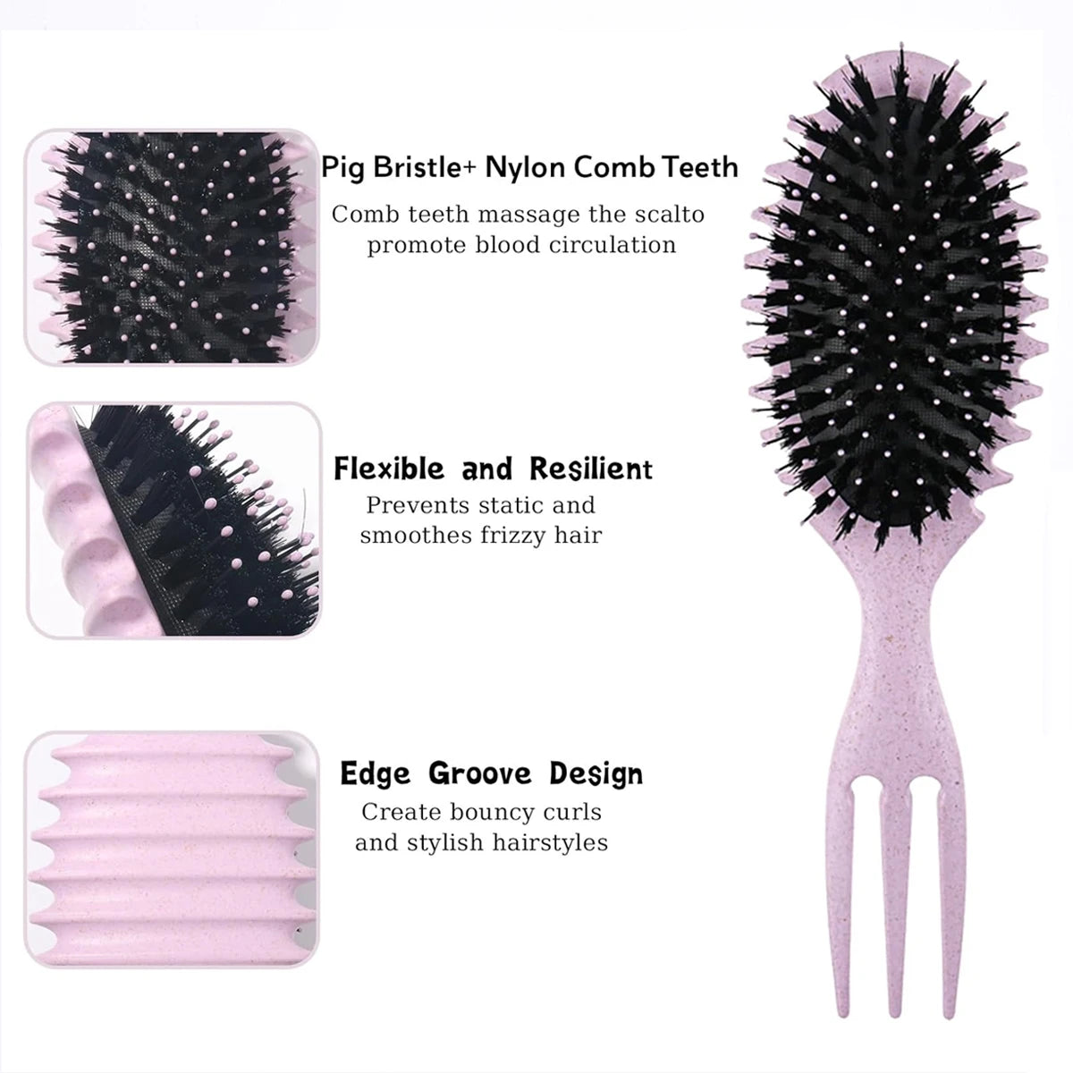 Curl Defining Bounce Hair Brush Barbershop Boar Bristle Comb Detangling Shaping Hairbrushes Professional Salon Home Styling Comb Peaceful Pleasures Health and Wellness