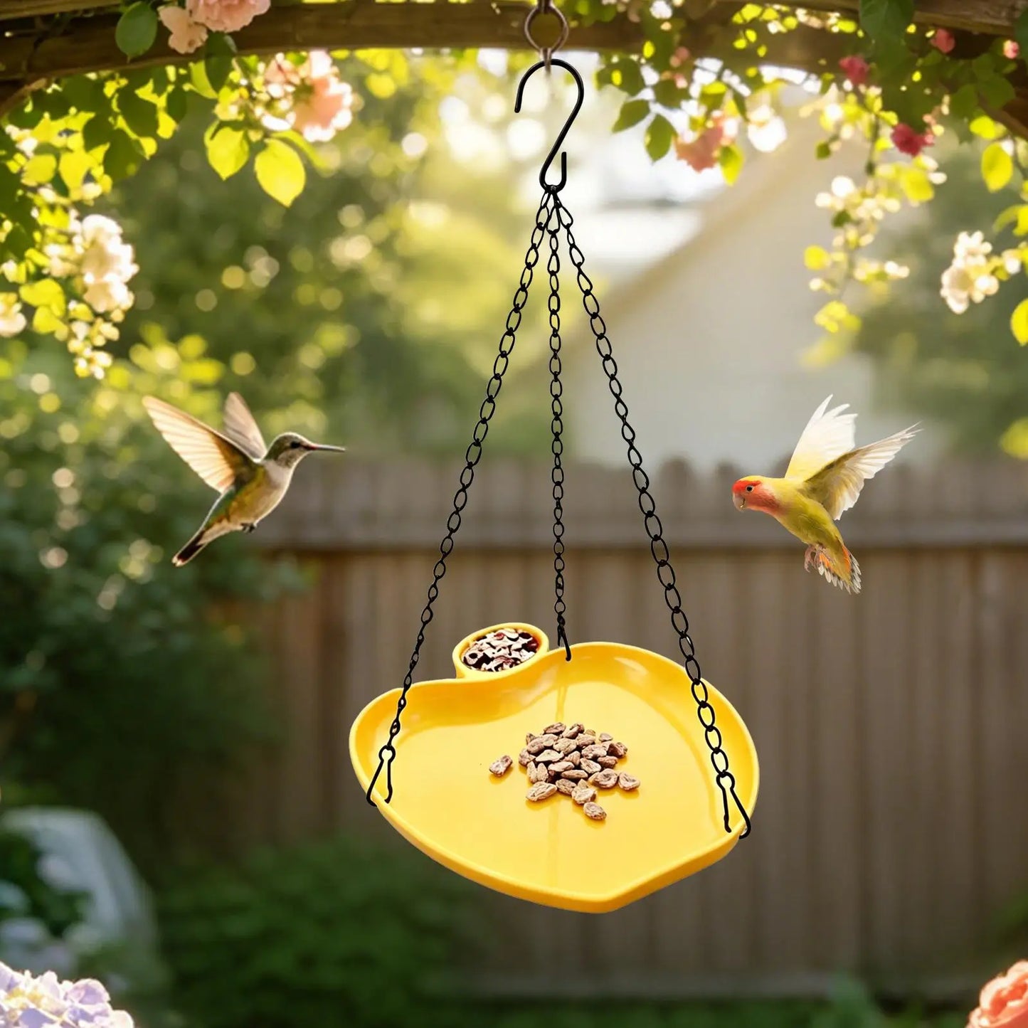 2-in-1 Hanging Bird Feeder & Bath Tray with Hook Chain