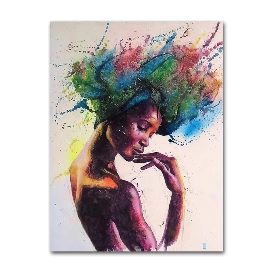 Posters And Prints Abstract African Girl Canvas Paintings On The Wall Art Pictures Decor Black Woman Graffiti Peaceful Pleasures Health and Wellness 3192-02 40x50cm Unframed
